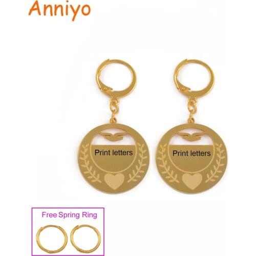 Anniyo Personalized Name Earrings for Women Girls Gold Color Stainless Steel Kiribati Marshall Guam Jewelry Customize #063721
