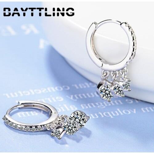 BAYTTLING 24MM 925 Sterling Silver Fine Shiny Round Zircon Drop Earrings For Womens Fashion Wedding Jewelry Gifts