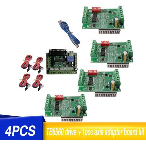 Free shipping 4-axis kit tb6560 drive + one 5-axis adapter board + cable +NEMA17 stepper motor drive controller Kit