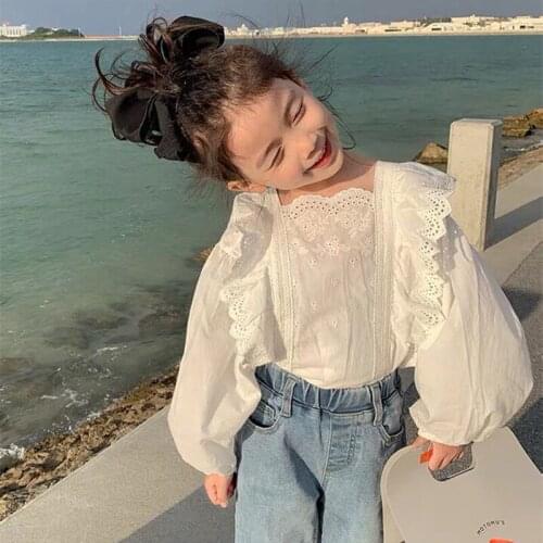 DFXD Blouse For Children Girls Tops New Arrival Autumn Puff Sleeve Lace White Long Sleeve Shirt Princess Costume Kids Shirts