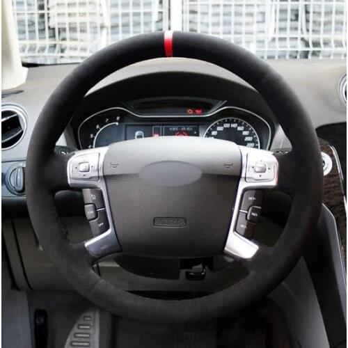 Black Suede Red Marker Car Steering Wheel Cover for Ford Mondeo Mk4 2007-2012 S-Max 2008