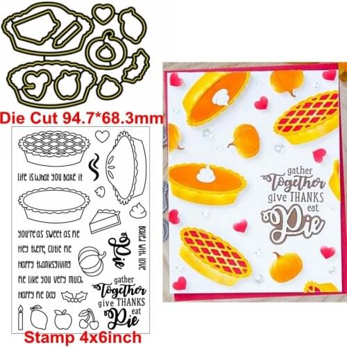Happy Pie Day Die Cut+Clear Stamp Pie+Fruit+Phrases Metal Cutting Dies+Clear Stamp For Card Making Decoration New 2019