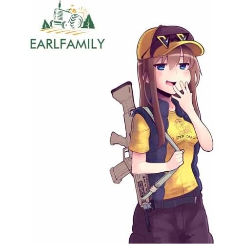 EARLFAMILY 13cm x 6.5cm For Anime Girl with Gun Motorcycle Car Stickers Vinyl Material Decal Waterproof Car Accessories Decor