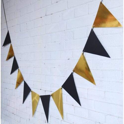 12Flag Gold Silver Black flash Paper Garland christmas Banner Baby Shower Birthday Wedding Event Party Decoration Room Bunting