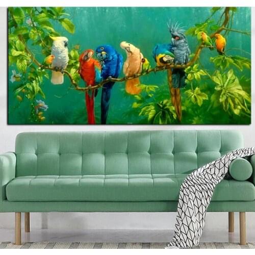 Artistic Parrot Bird on Branches Wood Landscape Oil Painting on Canvas Poster Print Wall Picture For Living Room Cuadros Decor