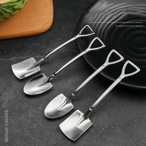 4PCS 304 stainless steel coffee spoon Retro shovel spoon for ice cream Creative tea-spoon Tableware Bar Tool Cutlery set
