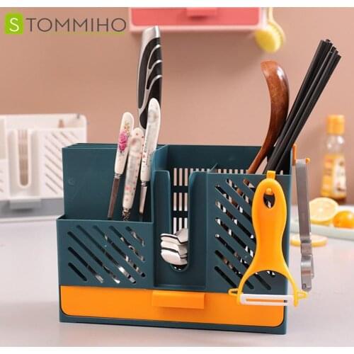 STOMMIHO Chopsticks Storage Box Kitchen Drain Rack Storage Box Spoon Fork Chopsticks Holder Kitchen Free Punch Tableware Set