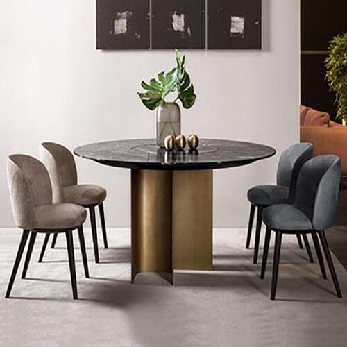 Italian style light luxury dining table designer model creative high-end villa manufacturer custom round marble rock slab large