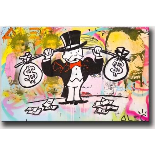 Alec Monopolys Starry Night Money Weightlifter , Painting Canvas Modern Art Decorative Wall Pictures Home Decor