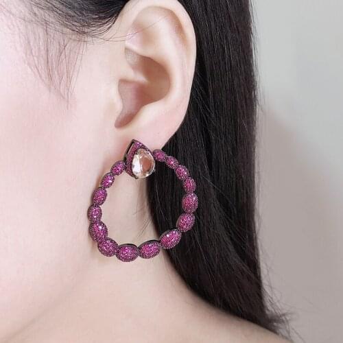 2019 New Trendy Copper Colorful AAA Cubic Zirconia Round Geometric Trendy Dangle Earrings Women Earrings Free Drop Shipping