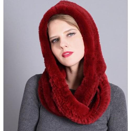 New Rex Rabbit Fur Hats Scarf Set Winter Women Fur Beanie Fashion Outdoor Warm Skullies for Lady Female