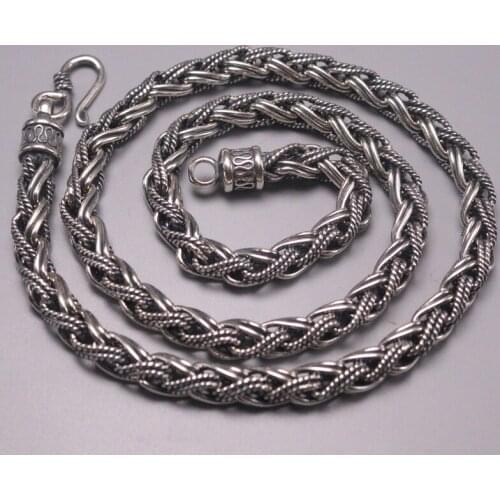 S925 Sterling Silver Necklace Women Men Luck Round Hollow Wheat Chain Necklace 7mmW 22inch 90-91g