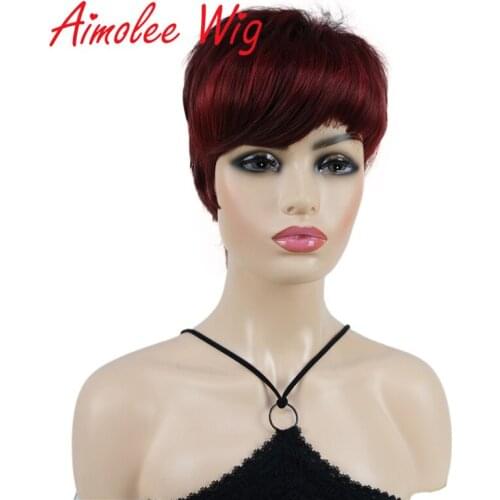 Aimolee Natural Short Asymmetry Side Bang Straight Synthetic Wig Doll Remy Hair 6 Inch