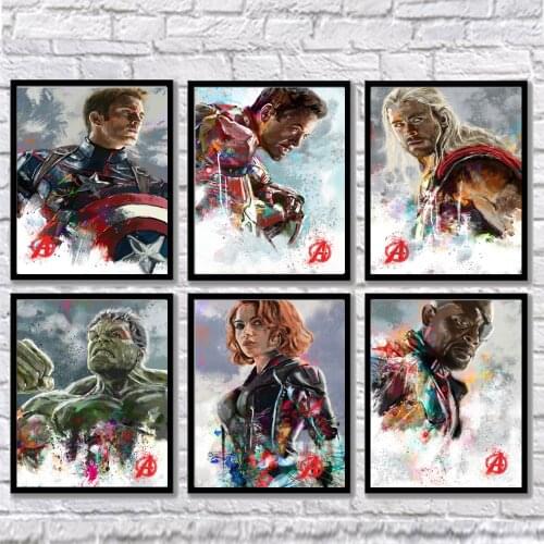 Marvel Avengers Wall Art Paintings Print on Canvas Captain America Iron Man Thor Hulk Characters Posters Superhero Pictures