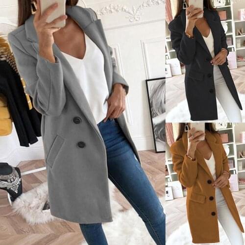 Casual Women Autumn Winter Solid Color Lapel Open Front Jacket Long Warm Coat