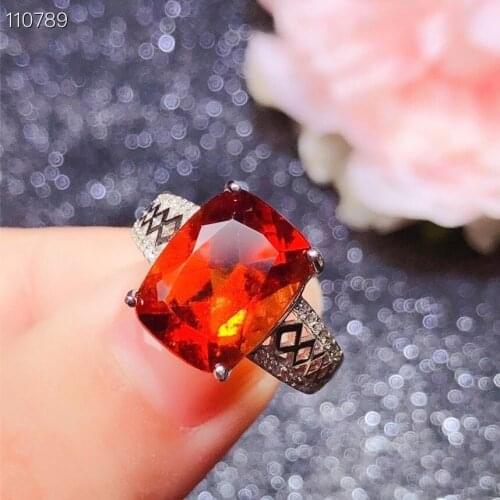 Rectangle Style Fashion Woman Wedding Ring 100% Vivid Orange Natural And Real Garnet Ring 925 sterling silver Fine jewelry