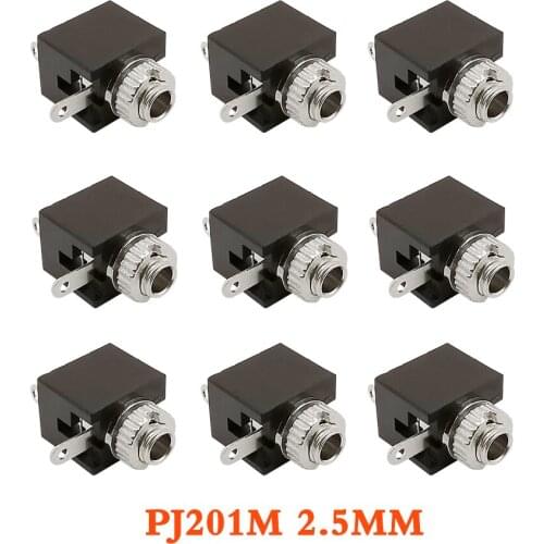50Pcs/Lot PJ201M 2.5MM Threaded Headphone Jack CONNECTOR PJ Series Plug-in Mono Line Audio Video Microphone Socket Adapter