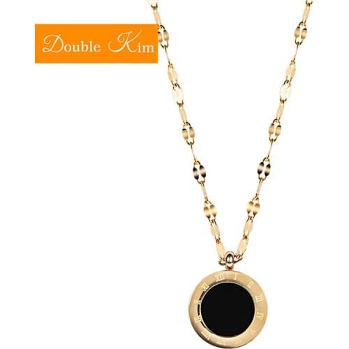 Roman Numerals Pendant Necklace Titanium Stainless steel Chain Necklace Gold Color Inlaid Natural Shells Fashion Women Jewelry