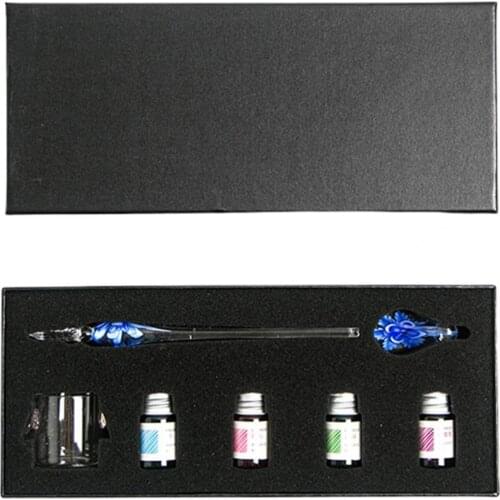 Rainbow Glass Fountain Pen Water Set Student Crystal Dip Pen Gift Box Handmade Stationery Creative Ink Pen Art Supplies