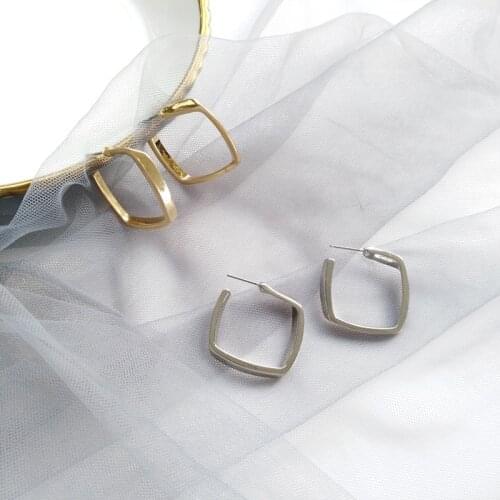 S925 needle Women Jewelry Earrings Classic Design Square Shape Golden Plating Metal Hoop Earrings Fashion Accessories Jewelry