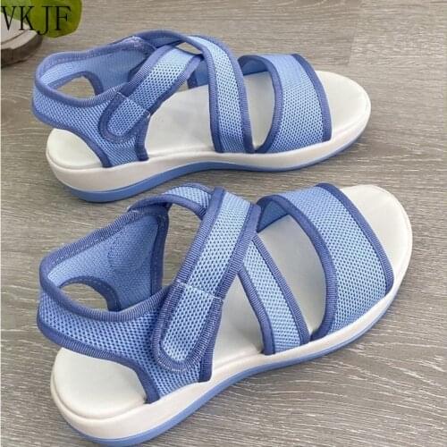 Large Size Flat Sandals 2021 Summer New Trend Fashion Net Red Velcro Soft Sole Sandals 43 Size Sandals Women