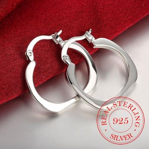 Silver 925 Jewelry Thin Flat Square Ring Earrings Women Fashion Silver Ear Ring