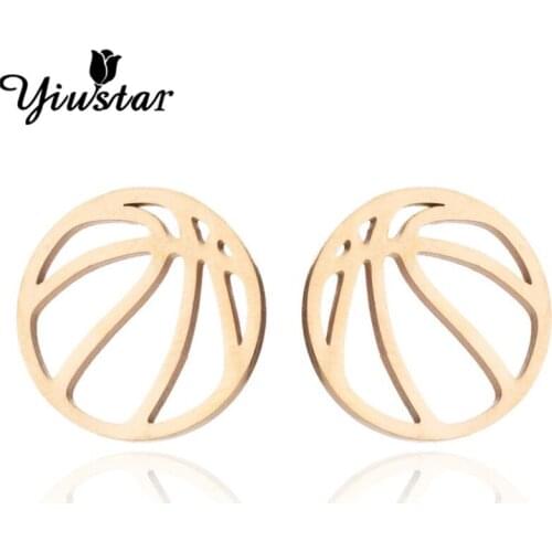 Yiustar New Arrival Stainless Steel Geometric Basketball Stud Earrings for Women Men Punk Street Pop Jewelry Statement Earings