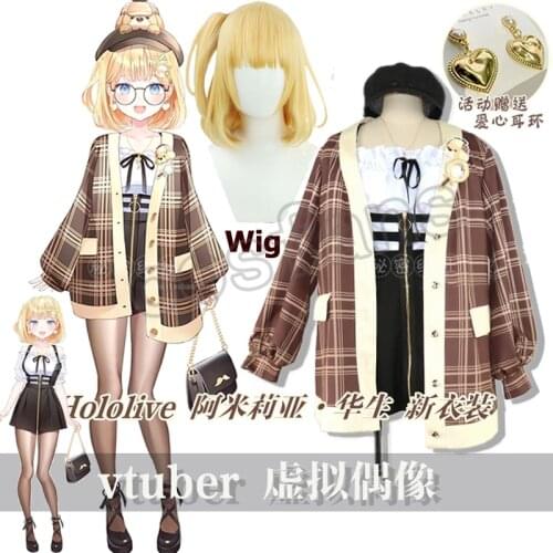 Anime Hololive VTuber Watson Amelia School Uniform Cute Fresh Dress Full Set Cosplay Costume for Halloween Party Women 2021 New