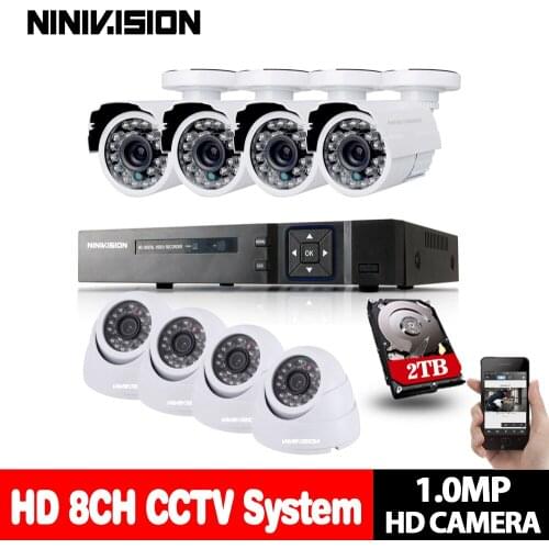 NINIVISION Video Surveillance System 8CH CCTV Security Kit 8PCS 1.0mp Security Camera Super Night Vision 8CH 1080P CCTV DVR 2TB