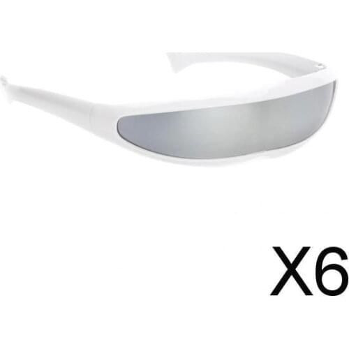 6xFuturistic Narrow Lens Visor Eyewear Sunglasses White Frame Silver Mirrored