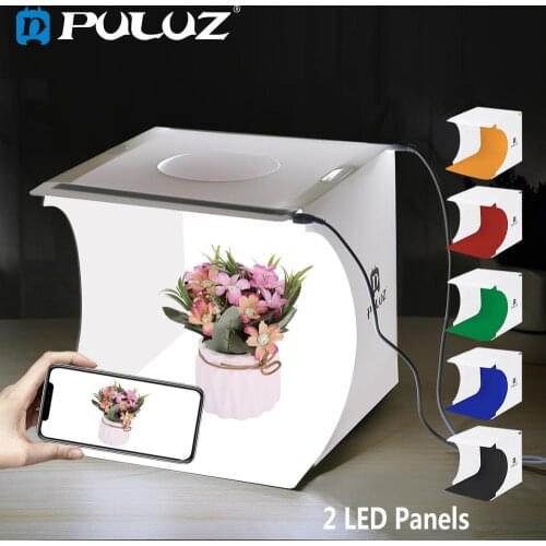 PULUZ Miniature Tabletop Shooting Box Photography Studio Light Box Lightbox Diffuser Softbox Kit 6 Color Backdrops 2*LED Panels