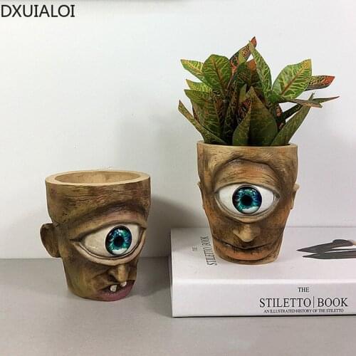 DXUIALOI Creative Abstract Character Eye Flower Pot Resin Crafts Home Balcony Living Room Desktop Plant Potted Decoration