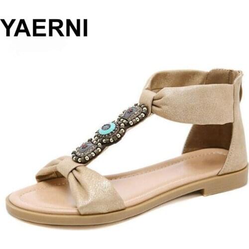 YAERNIDe talla grande chanclas gladiador sandalias mujer pisos 2020 verano borla zapatos damas boda playa cuñas sandalias mujer