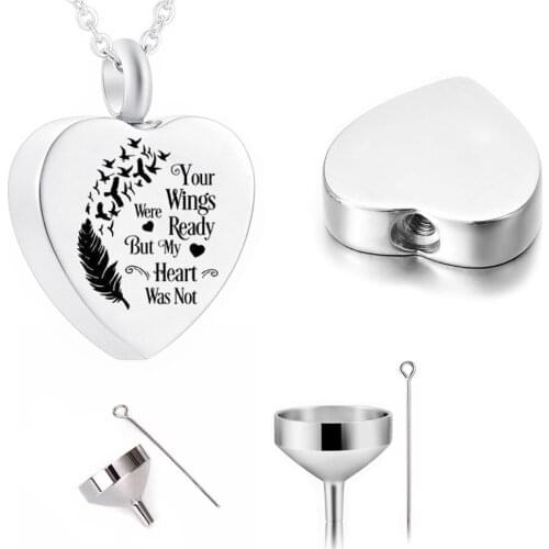 Cremation Jewelry Heart Shaped Stainless Steel Urn Pendant Small Mini Ashes Memorial Aluminum Alloy Urn with Filling Kit
