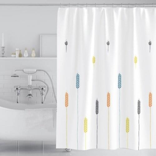Bathroom Shower Curtain White Wheat Ears Waterproof PEVA Fabric for Bath Toilet Children Mildew with 12 Hooks Opaque Grommets