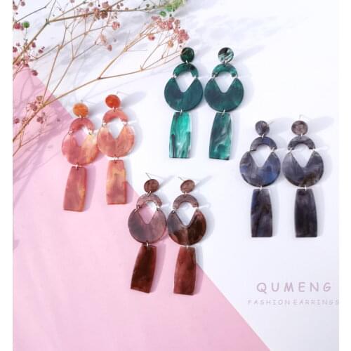 QUMENG 2020 Exaggerated Earrings for Women Acrylic Acetic Acid Sheet Geometric Circle Bohemia Print stud Earring Tassel jewelry