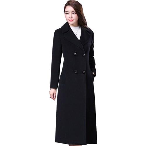 Womens Woolen Coat Autumn Winter New Women Double Breasted Slim Wool Jacket Female Fleece Woolen Overcoat Extended Coats A437