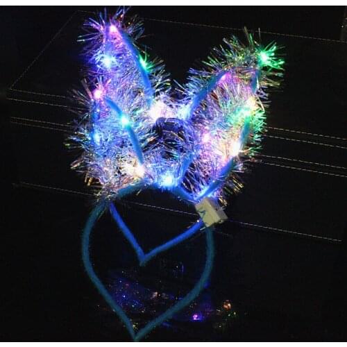 Golden led flashing colorful christmas party new year birthday Ribbon Luminous Rabbit Ear Headwear Flash Hoop Concert