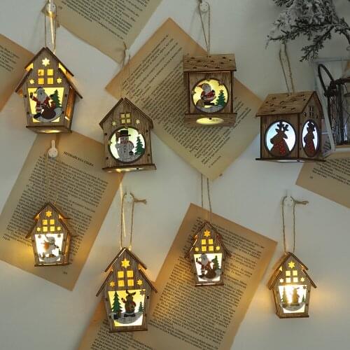 1pcs Christmas Wooden Light Cabin Creative Assembly Small House Decoration Luminous Color Cottage