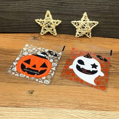 100pcs Halloween Cute Candy Cookies Dessert Packaging Bag Pumpkin Ghost Bags Plastic Party Decoration Small Gifts 7D
