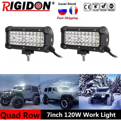 RIGIDON 2PCS 4-Row 7INCH 120W Spot Light LED Work Light Car Headlight for Jeep Offroad 4x4WD SUV UTE ATV Fog Light Truck Light