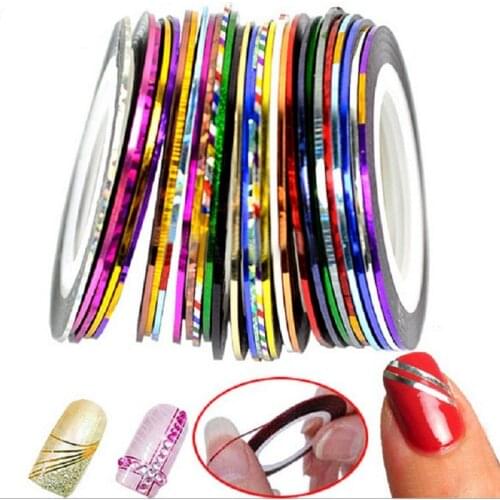 30Pcs Mixed Colorful Nails Beauty Rolls Striping Decals Foil Tips Tape Line DIY Design Nail Art Stickers nail Tools Decorations