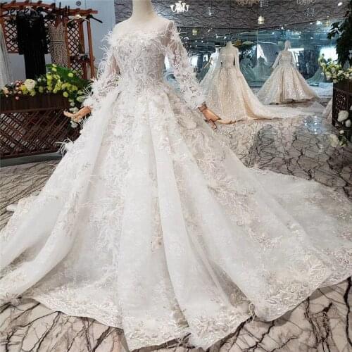 Serene Hill White Handmade Flowers Feathers Wedding Dress 2019 Vintage Long Sleeves Sexy Wedding Gown Real Photo Custom Made