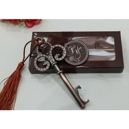 FREE SHIPPING(15pcs/Lot/Lot)+Antique Victorian Key Bottle Opener Wedding Favors Gift Metal Skeleton Wine Bottle Cap Openers