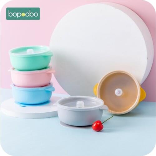 Bopoobo 5PC BPA Free Silicone Bowl Double Ears Baby Feeding Supplies Baby Silicone Chewing Food Grade Newborn Accessories Teeth
