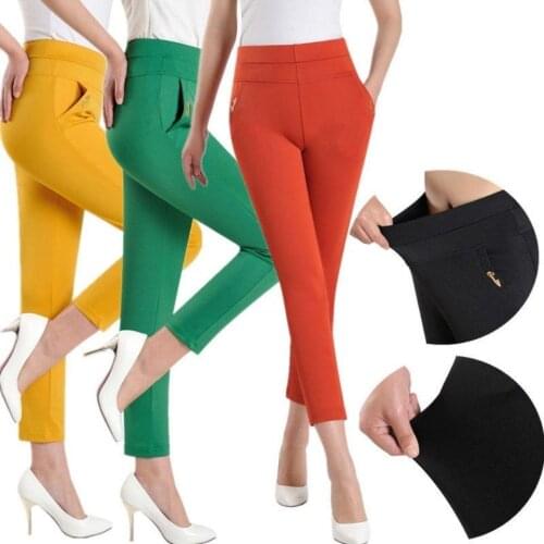 2021 New Women Pants Casual Cotton Ankle-Length Pants oversized Slim Elastic Waist Candy-colored pencil pants Female joggers