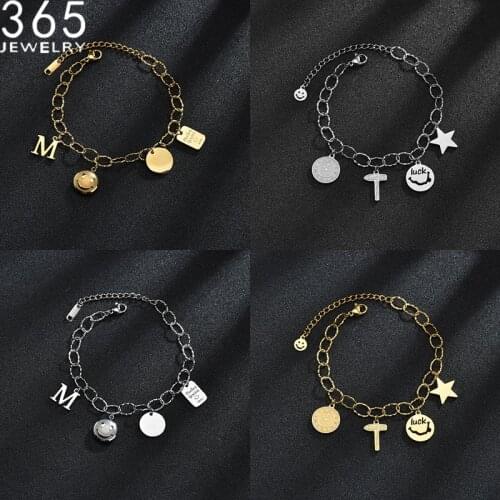 2021 Simply New Fashion Single Smiley Letter el Bracelet Element Gold Color Steel Color Stainless Steel Chain For Woman Gifts