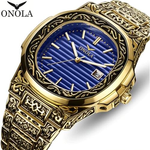 Top Brand ONOLA Men Analog Quartz Watch Mens Fashion Luxury Gold Watches Stainless Steel Waterproof Wristwatch Relogio Masculino