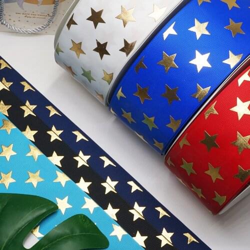 DIY Handmade Materials Grosgrain Ribbon 5 Yards 3inch Printed Cartoon Five-Pointed Star Foil Ribbon I6201591