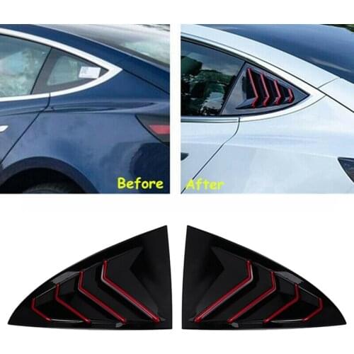 Glossy Black Car Rear Triple-Cornered Window Louvers Side Vent Cover Decoration for Tesla Model 3 2017-2020